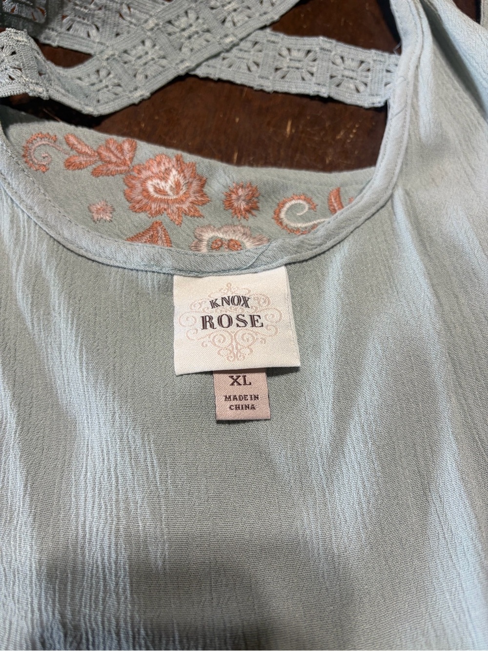 Knox Rose Embroidered Sage Green Scoop Neck Tank - Picture 3 of 6